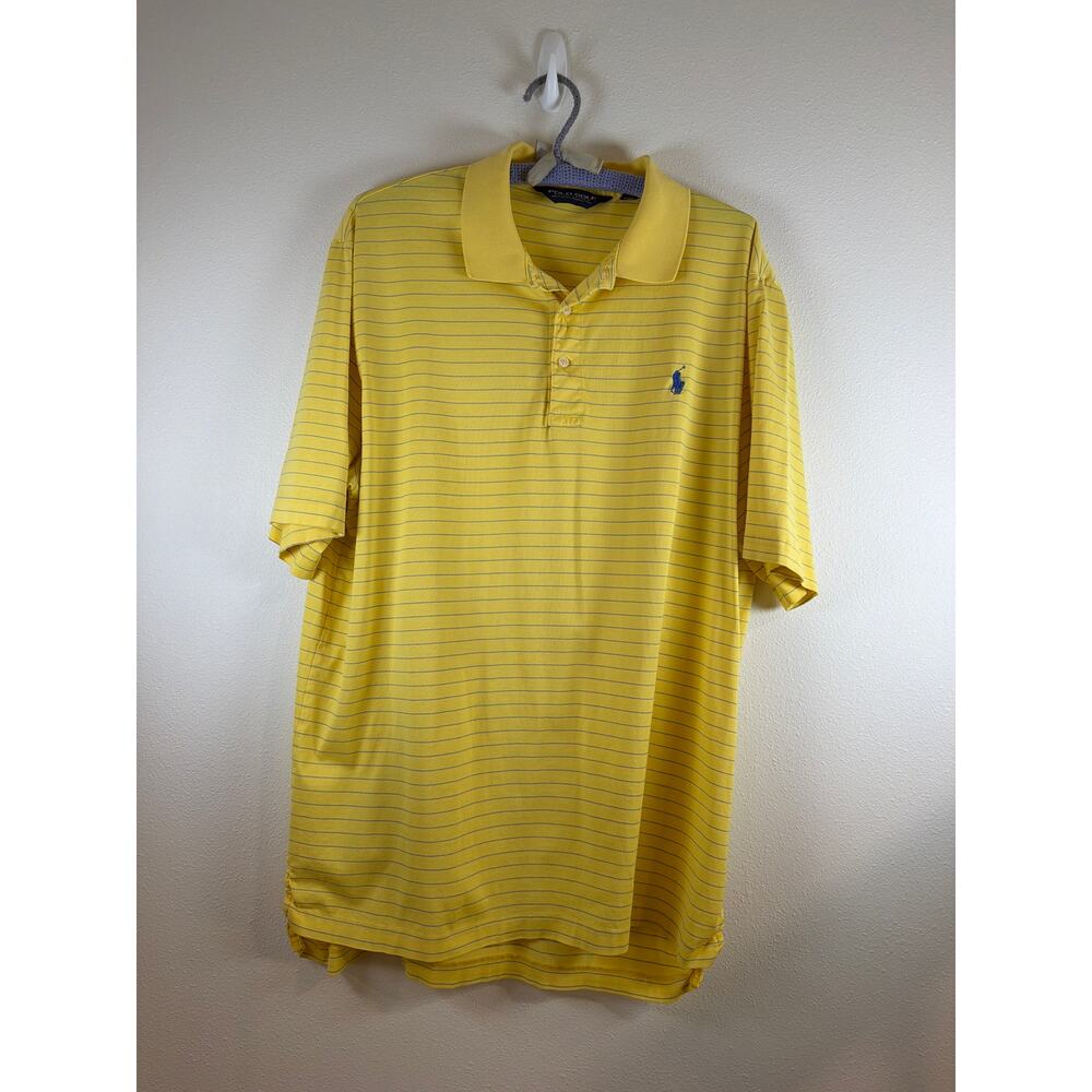 Ralph Lauren Polo Golf Yellow gray Striped Shirt Short Sleeve Men’s Large